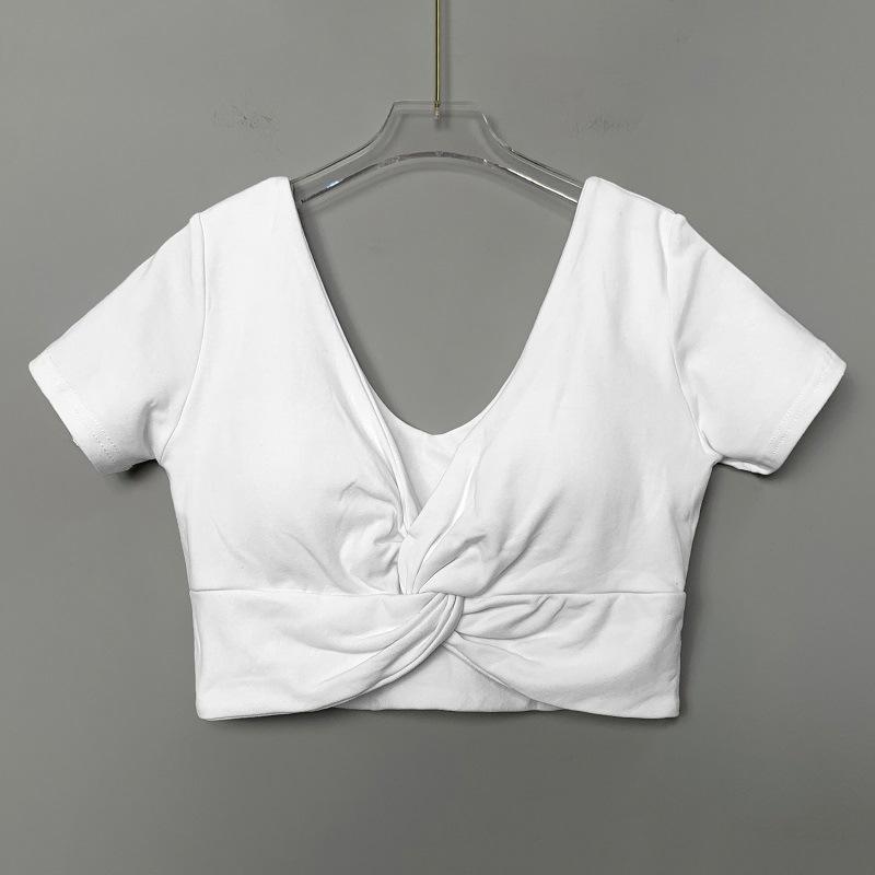 Sexy crop topy pro ženy, vestavěná podprsenka, výstřih do V, letní odhalené rameno, štíhlé tričko pro ženy, roztomilé pletené topy