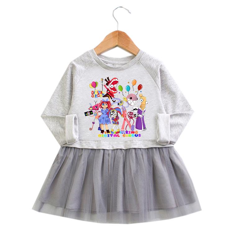 Korean Style Girls' Cartoon Long Sleeve Princess Dress - Mesh Skirt (Spring & Autumn 2026)