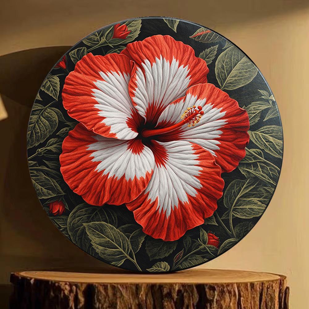 D Flat pc Vintage White Cat with Grey Eyes Floral Aluminum Wall Art x cm Round Metal Sign for Indoor Decor Ide