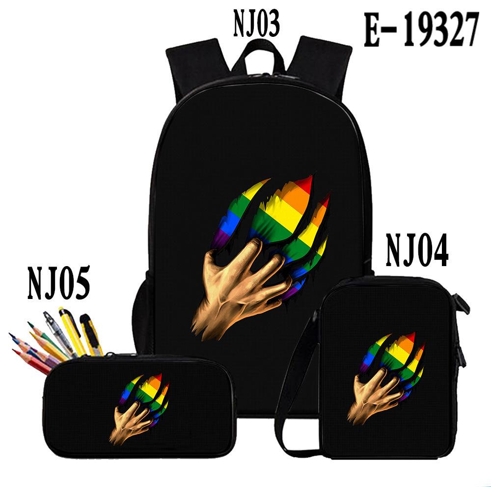 Klassiek Populair Kleurrijk LGBT 3D Print 3 stuks/Set leerling Schooltassen Laptop Dagrugzak Rugzak Schuin gedragen schoudertas Etui One size