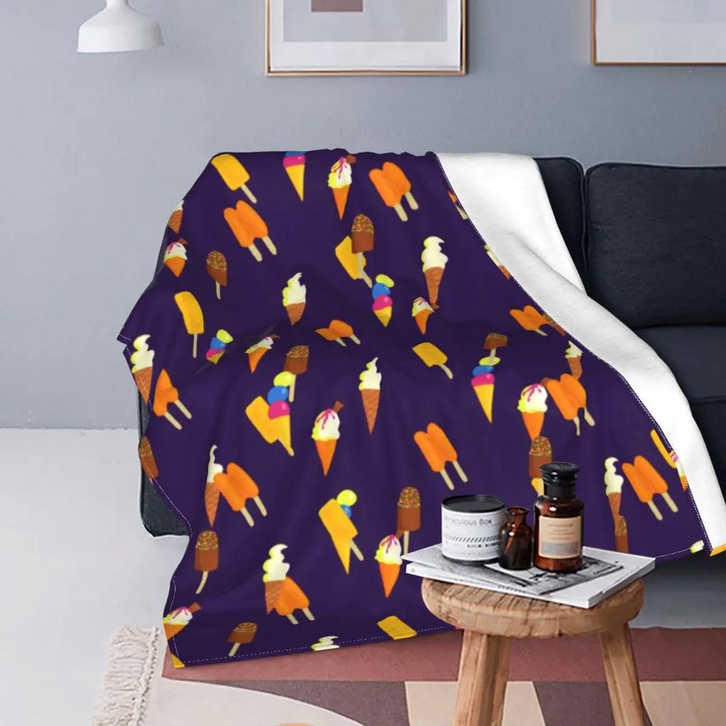 Ice Cream Cartoon Pattern Fleece Flannel Blanket for Bed Couch Blanket Super Soft Lightweight All Season Warm Teenage Girls Gift