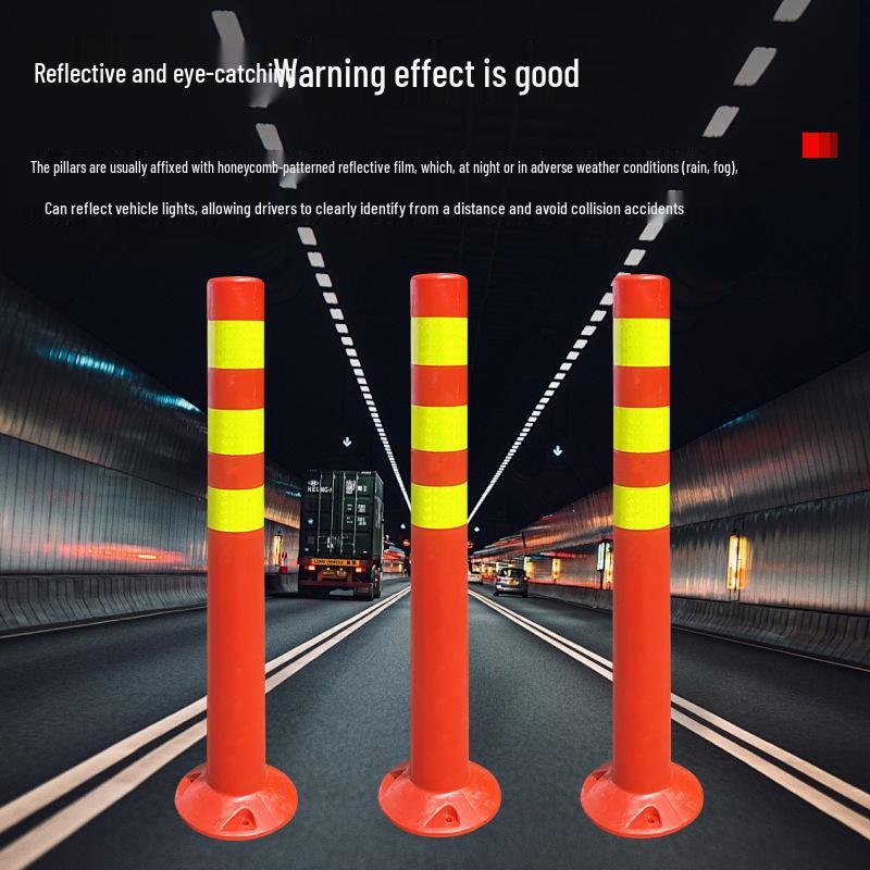Reflective PU Anti-Collision Bollard: Traffic Intersection Marker, Elastic Lane Divider, Rubber Isolation Post, Road Barrier. 7*15*72 cm Blue White Film Plastic