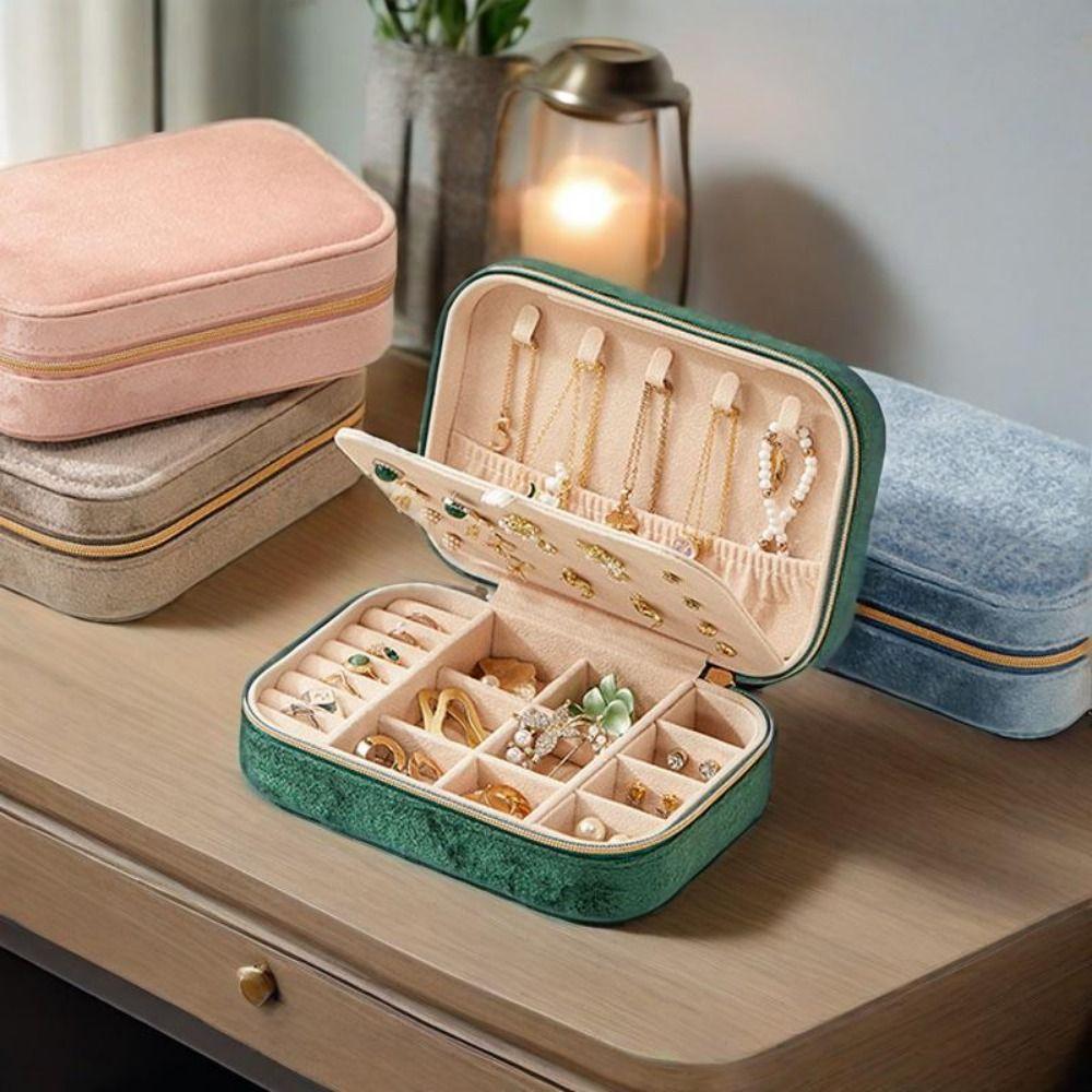 Rectangle Vintage Ring Case 2 Layer Jewelry Case Portable Velvet  Jewelry Box  Valentine