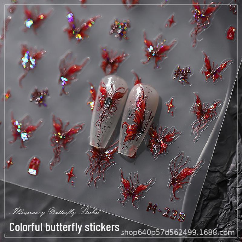 Red Shell Butterfly Nail Stickers: 3D Jelly Fantasy Decals
