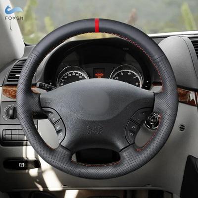 Para Mercedes Benz Vito 2010 2011 2012 2013 3014 2015 Viano W639 06-11 Capa de volante de carro com acabamento em couro preto com faixa vermelha