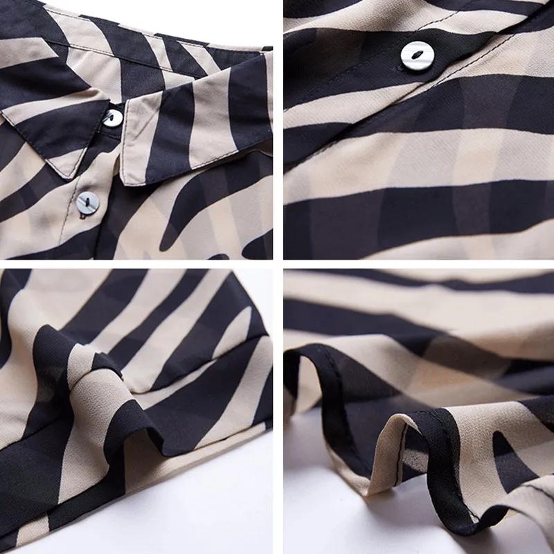 Women's Seven-minute Sleeve Striped Sunscreen Chiffon Shirt Thin Section Loose Belly-shading Blouse