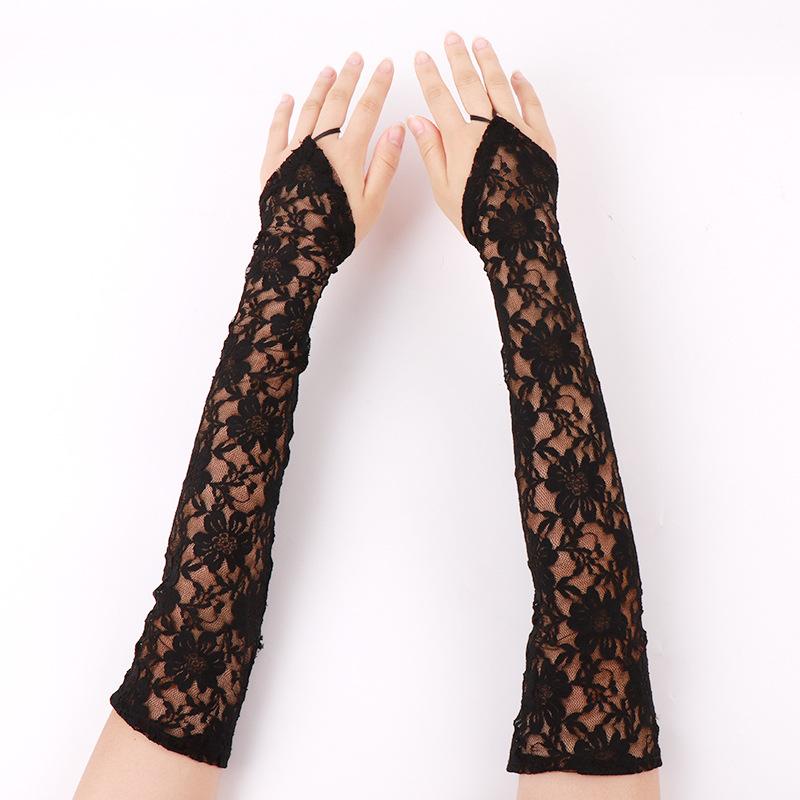 Elegant Long Lace Sexy Hook Finger Gloves Dress Arm Sleeves Floral Fingerless Gloves Wedding Party Costumes Accessories