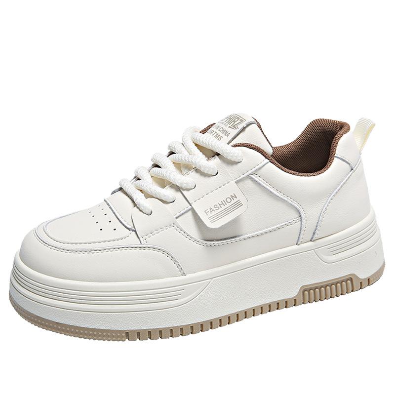 Little White Shoes Women's 2025 Spring New Fashion Versatile Lightweight Leather Muffin Thick-soled Height-increasing Sports and Leisure Board Shoes
