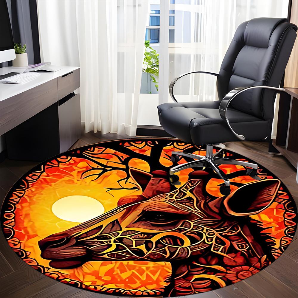 1pc Giraffe Sun Office Round Area Rug, Indoor Mat Suitable For Office, Under Office Chairs Bedroom Living Room Home Decor, Room Deco