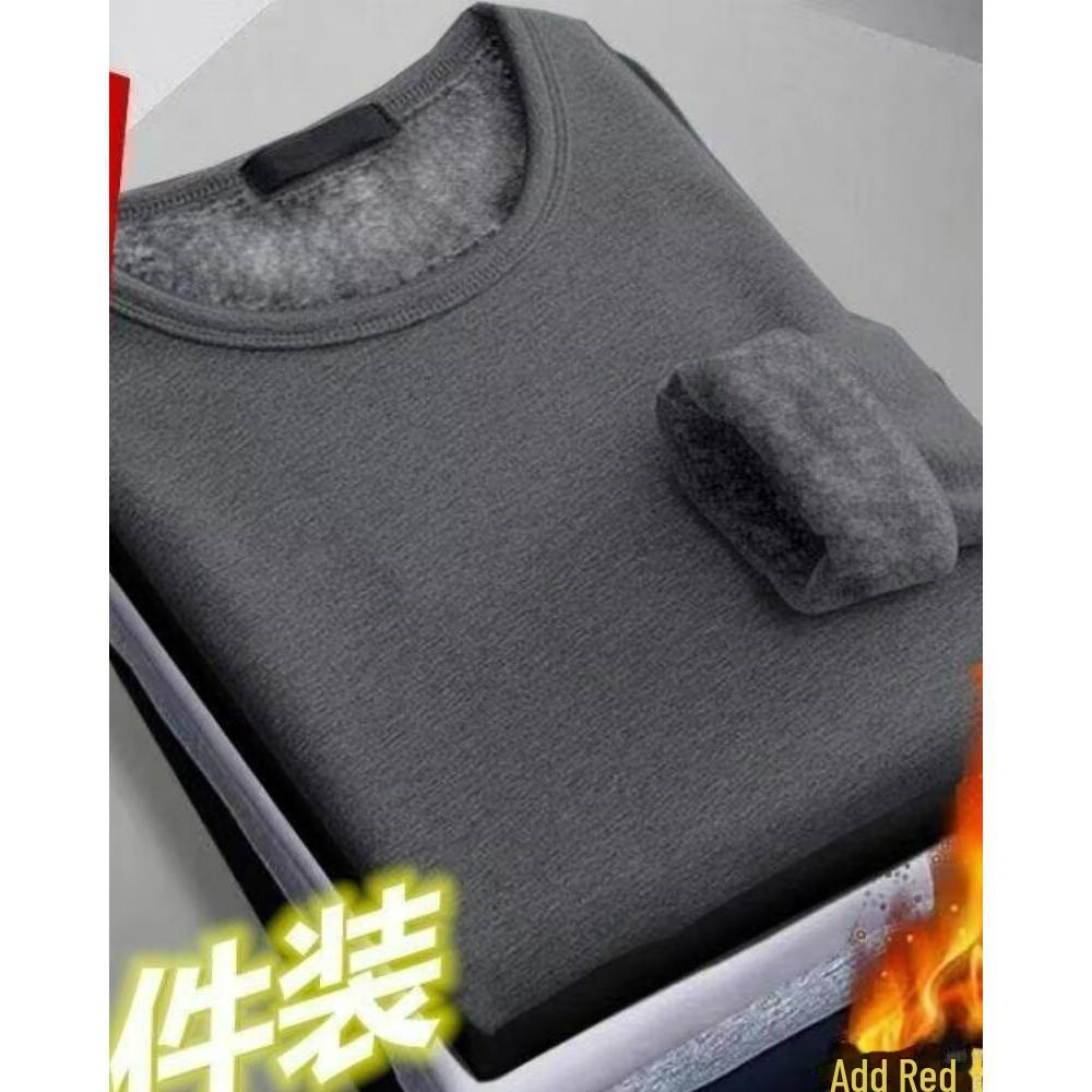 Men's 2026 Warm Solid Color Long Sleeve Shirt - Autumn/Winter Fleece-Lined