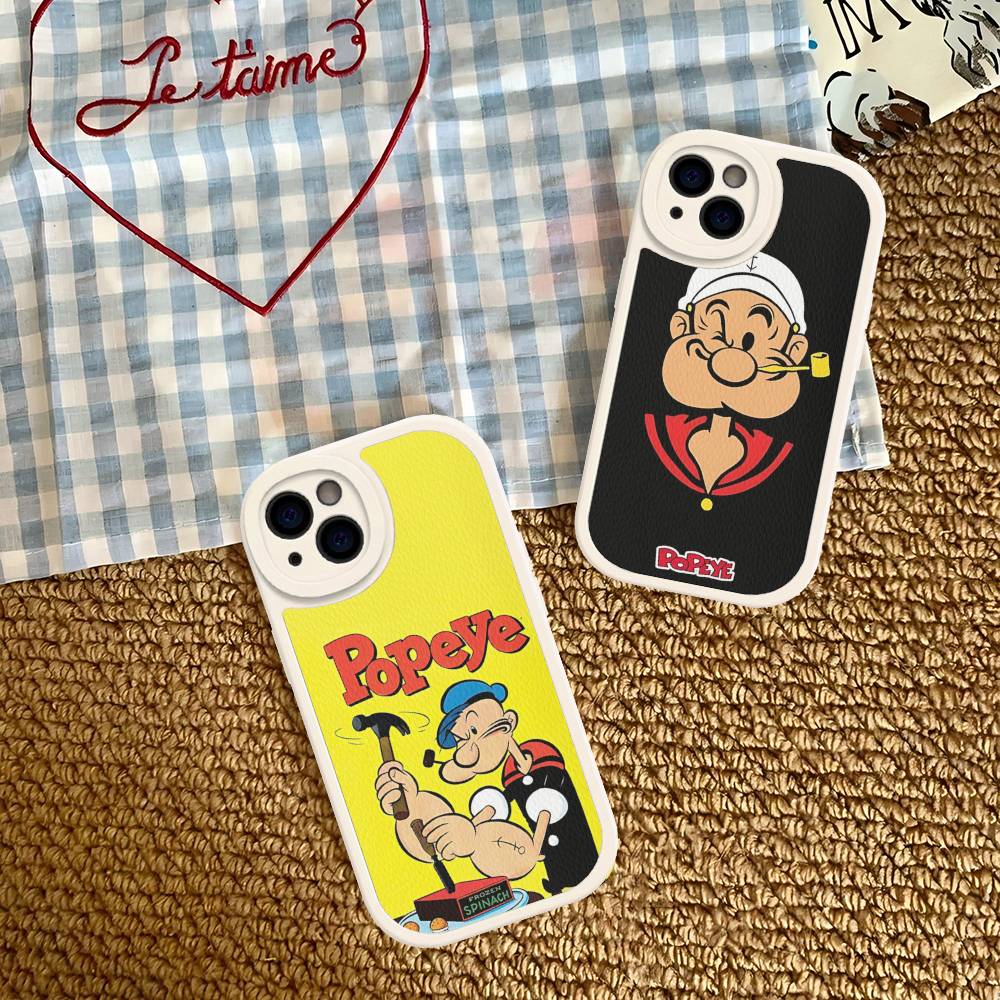 Cartoon Animation P-PopeyeS Retro Phone Case For IPhone 16 15 14 11 12 13 Pro Max Plus Back Leather Shell
