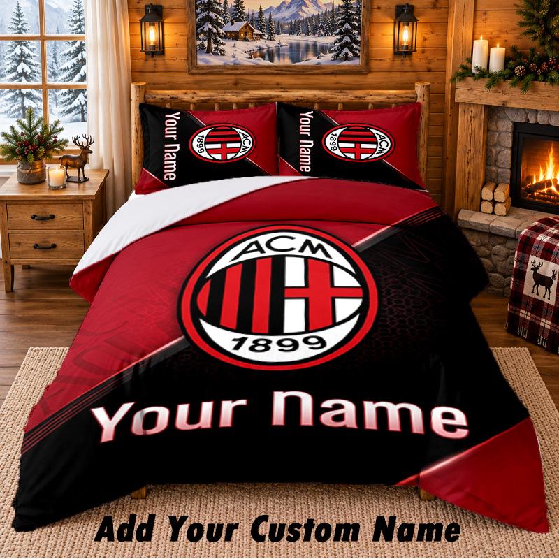 AC Milan Pattern Bedding 3Pcs Set Custom Name, Bed Sheet And Pillowcases For Home Bedroom