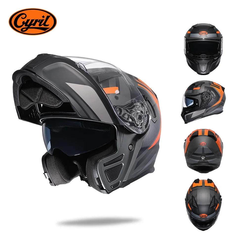 Motorcross Flip Up Helmets with Wide View Clear Visor ABS Shell Full Face Cyril Motor Helmet For Adult DOT Approved