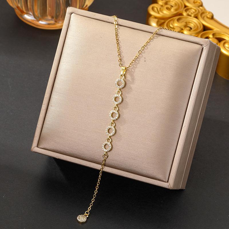 Elegant Long Tassel Zircon Titanium Steel Necklace - Fashionable, Personalized Clavicle Jewelry for Women