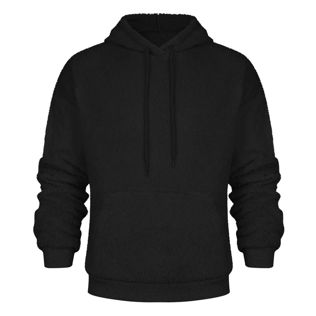 Men's Casual  Plush Double-sided Fleece Color Hooded Sweatshirt