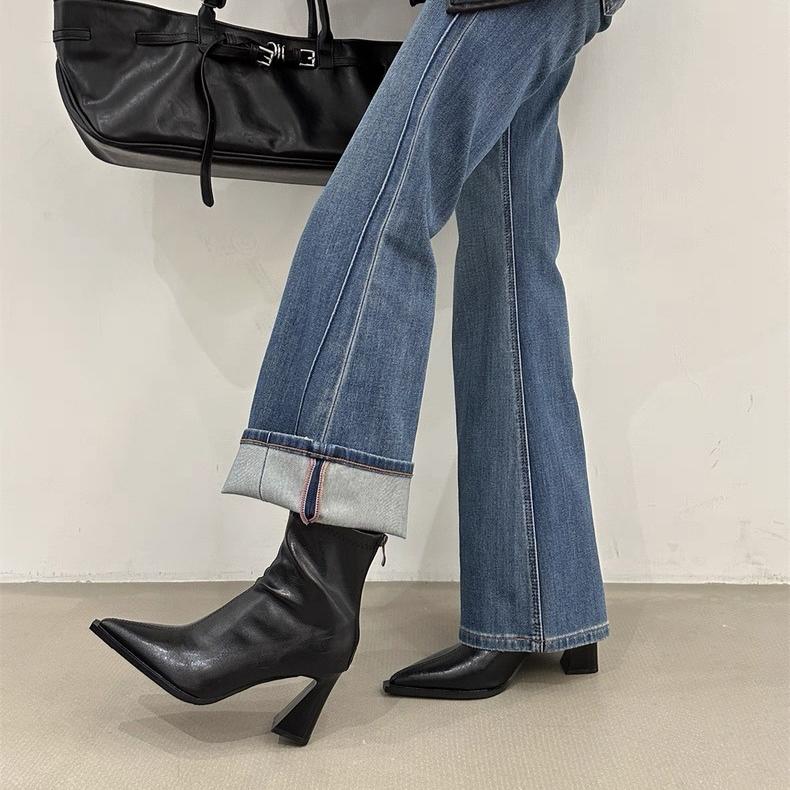 2026 Women Fashion Chelsea Ankle Boots Basic High Heels Boots Pointed Toe Shoes Women Band Non-slip Comfortable Boots 9989