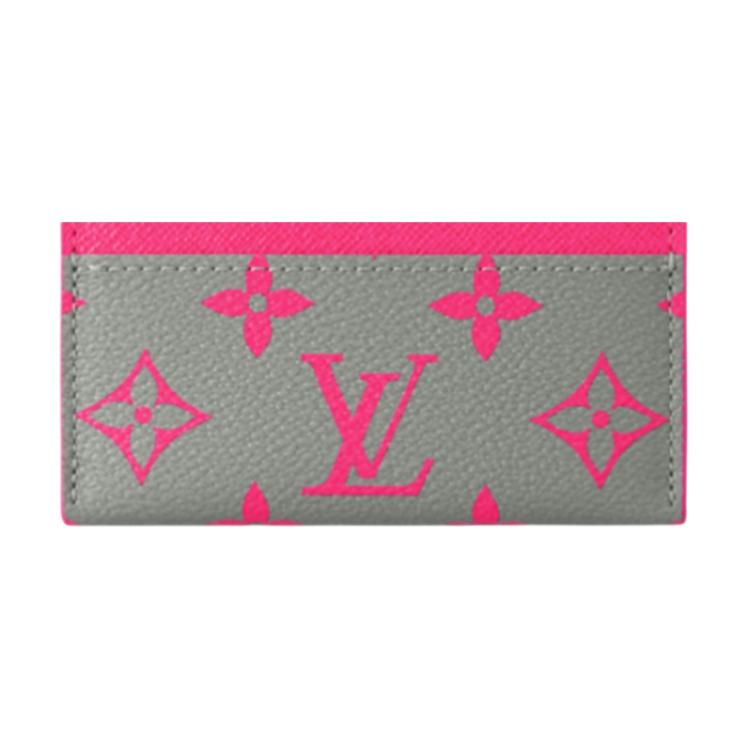 Louis Vuitton Double Logo Print Monogram Glow Coated Canvas Card Holder Men Accessories Gray Pink M15032