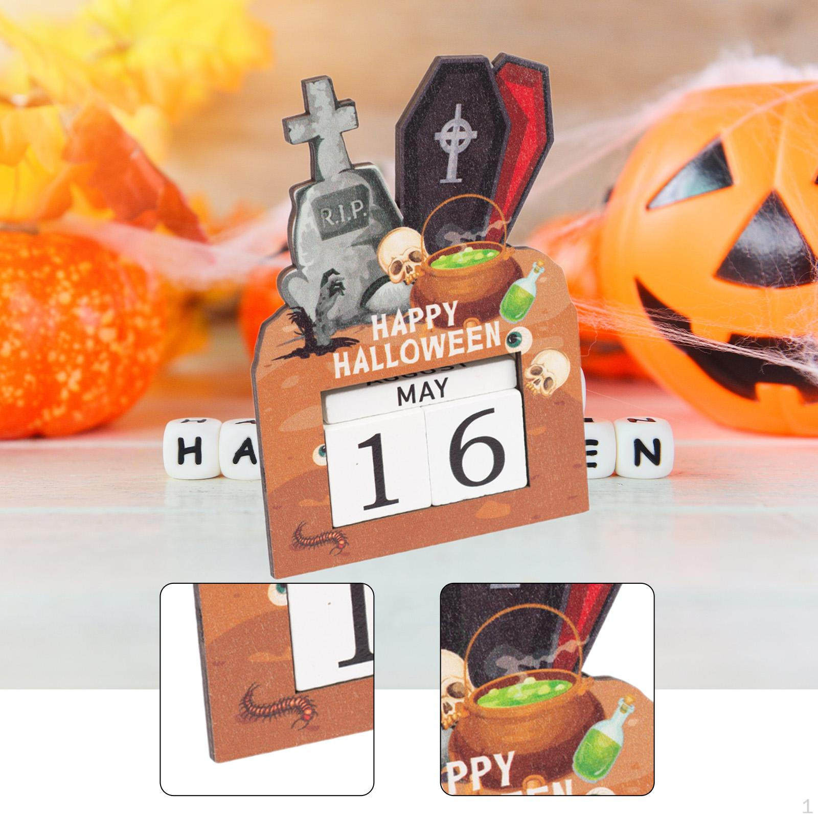 

Halloween Wooden Decoration, Gift Calendar with Movable Number Blocks, Sign, Desk Coffin