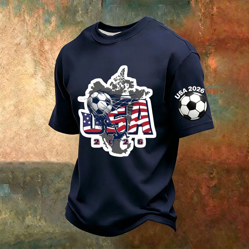 Men's V-Neck Printed Short Sleeve T-Shirt, Lightweight Breathable Casual Summer Top