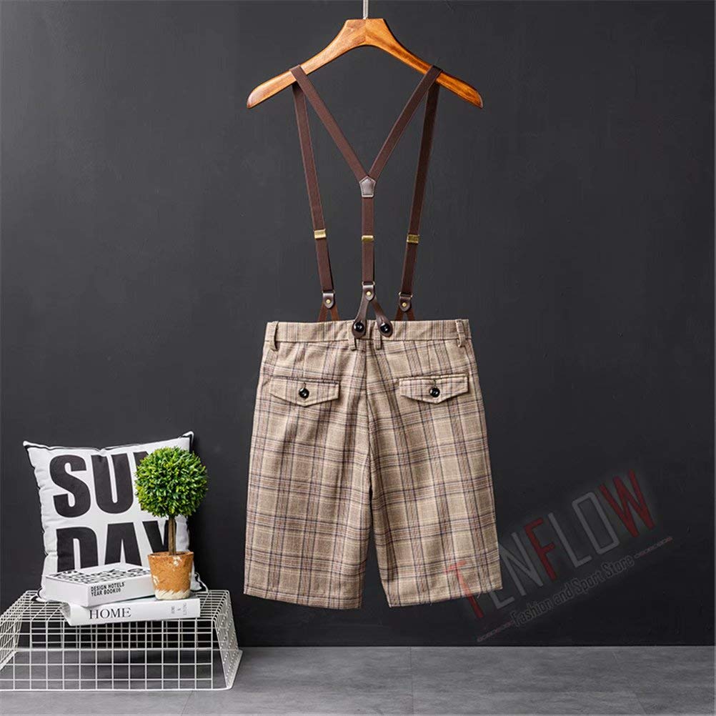Suspenders Half Pants Shorts Overalls Suspender Pants Half Pants Check Casual [Tenflow] Men's Cjf-72 (Brown, 3XL)