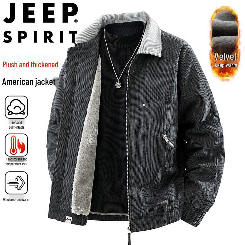 JEEP SPIRIT Men's Fleece-Lined Lapel Casual Jacket