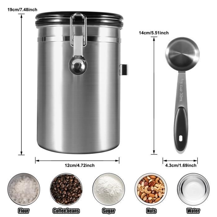 Boîte à Café Hermétique - 1.8L Bidons en Acier Inoxydable
