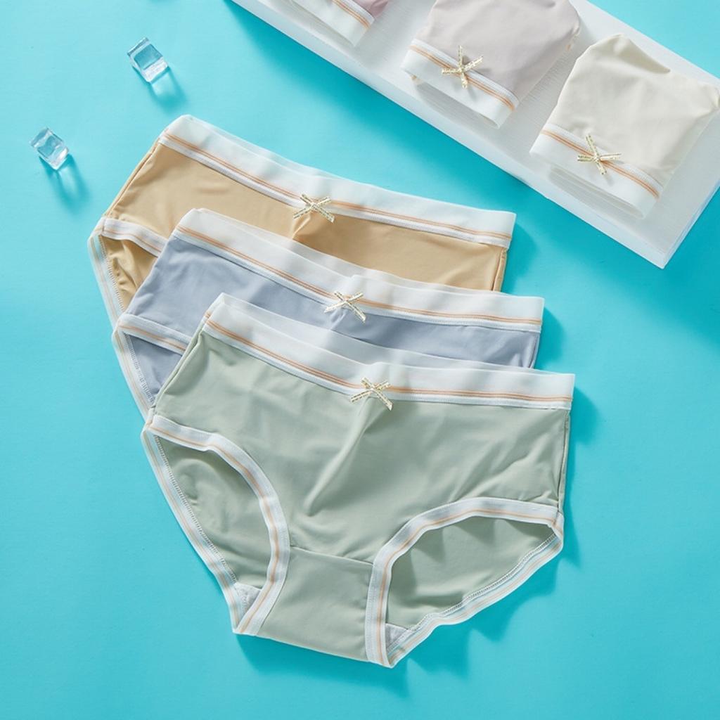 Female Summer Ultra Thin Ice Silk No Trace Fast Dry Breathable Mid Waist Triangle Briefs