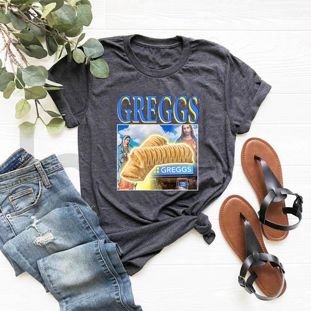 T-shirt Greggs Sausage Roll Maglietta Divertente Meme Vintage Natale Maglietta Unisex Manica Corta Maglietta Grafica Natale Gesù
