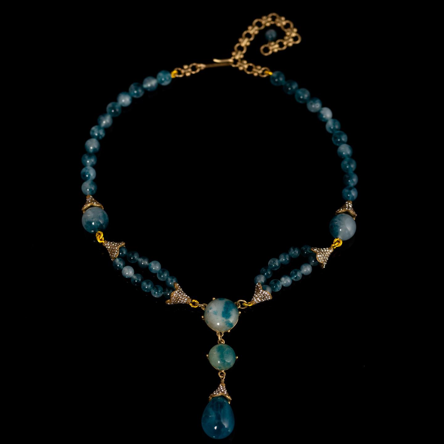 Medieval Vintage High Personality Temperament Retro Gold Alloy Molan Jade Beaded Necklace