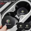 2026 Heißer Alfa Romeo 2 Stück Kohlefaser Leder Untersetzer Auto Wasserbecher Anti-Rutsch-Pad Matte Auto Innenraum Für Alfa Romeo 4C 159 166 Sp