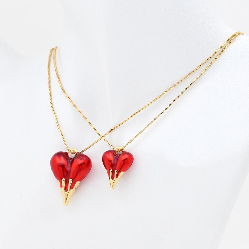 Xiyin 3D Drip Oil Heart Pendant Necklace Jewelry Accessories