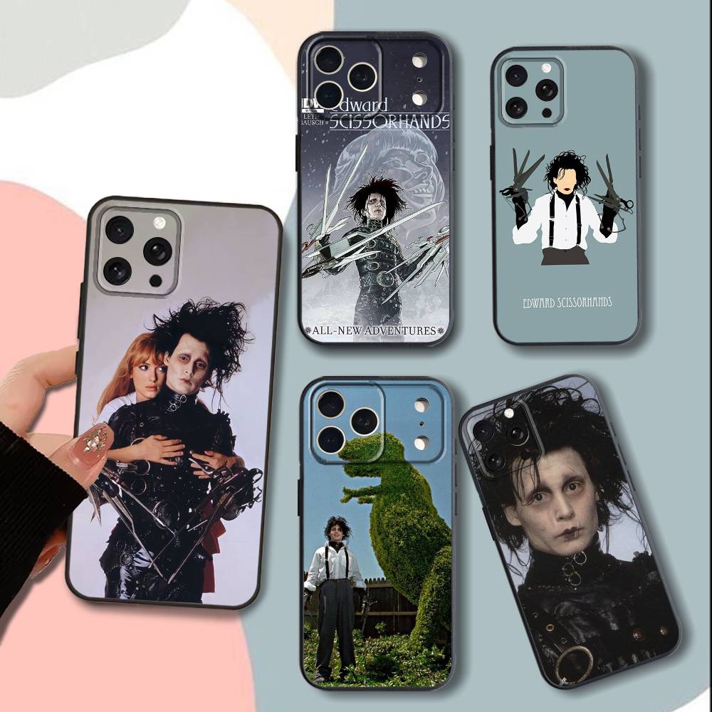 E-Edward movie Scissorhands Phone Case For iPhone 15,13,16,12,11,17,14,Plus,Pro,Max,XS,XR,X,SE,Mini,Soft Silicone Black Cover
