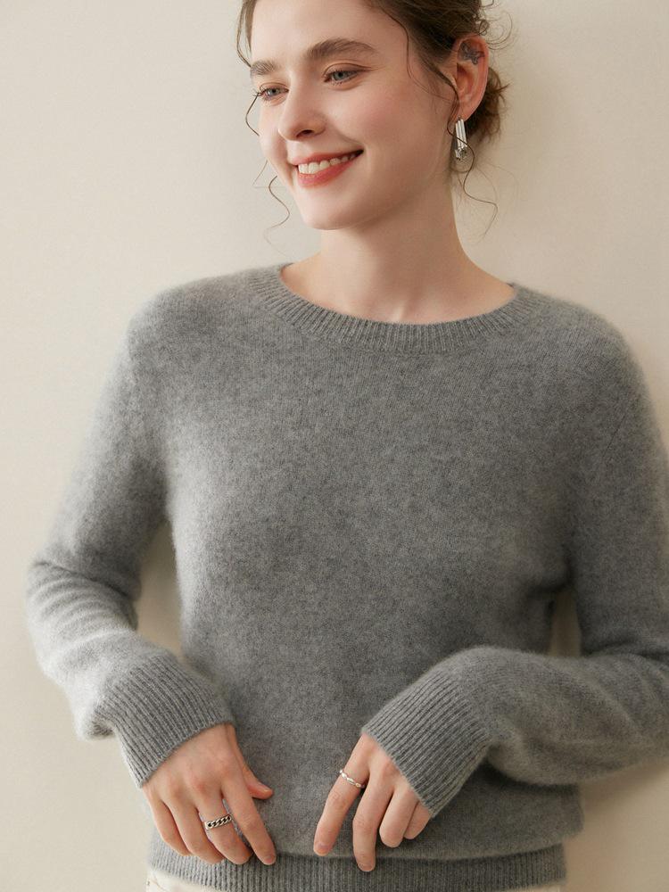 Women's Cashmere Round Neck Solid Color Breathable Knit Pullover Sweater