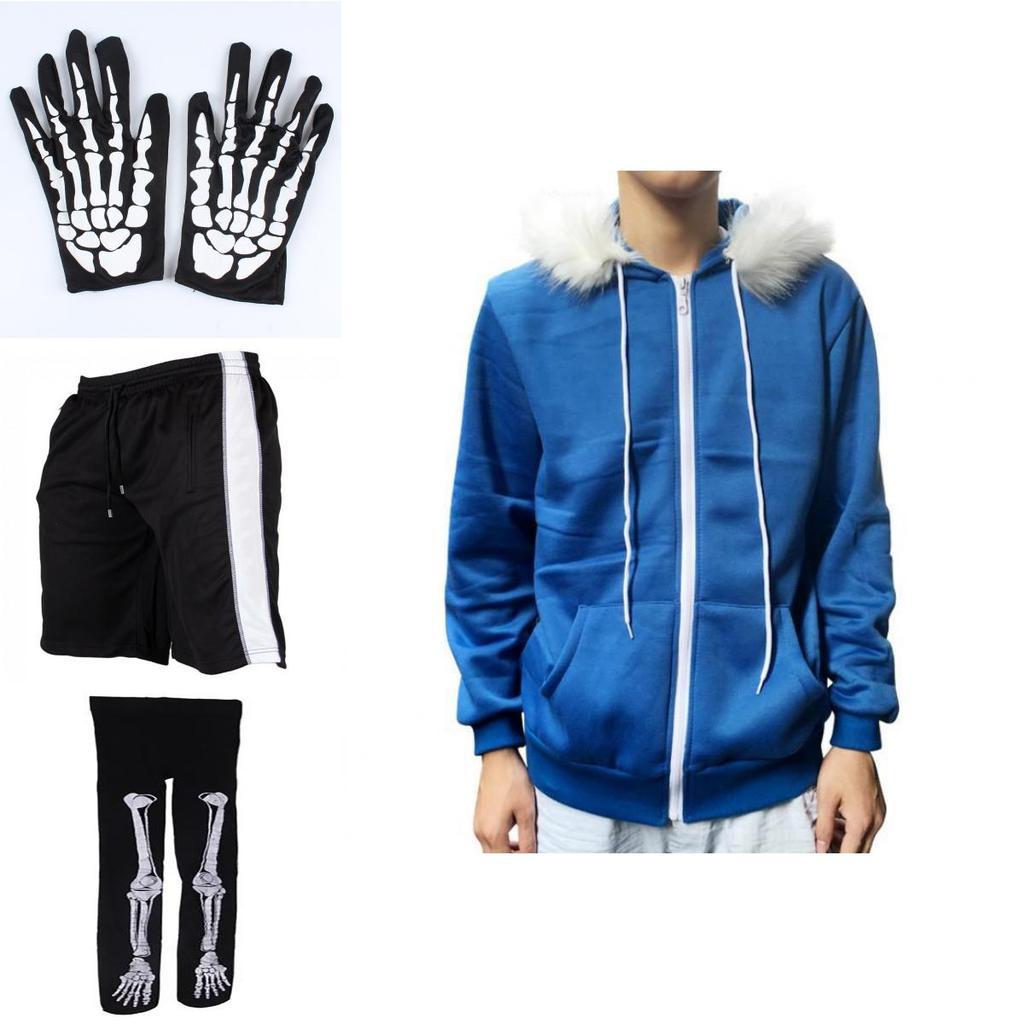 Stilvolles Spiel Undertale Sans Cosplay Kostüm Hoodie Set mit Handschuhen und Strümpfen