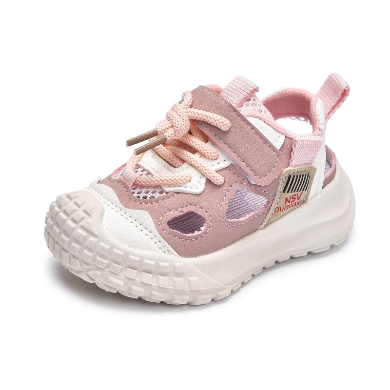 

Kids Sports Sandals Soft Flexible Toddler Boys Girls Beach Shoes Toes Capped 2025 Summer New Children Running Shoes Hollowed-out 21 розовый