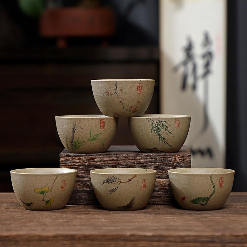 6pcs 70ml Kung Fu Little Tea Cup Household Ceramic Tea Cup Chinese Coarse Pottery Tea Bowl Drinking Utensils Teaset Accessories
