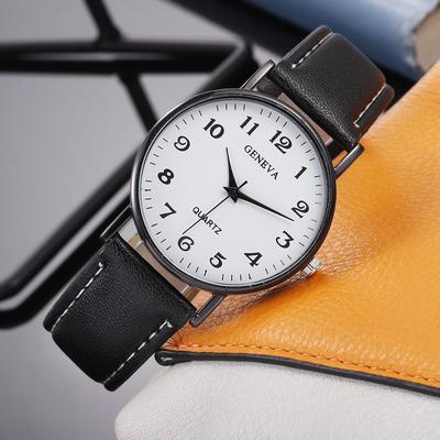 Fashionable Hour Fashion Luxury Watch Quartz Wristwatch Geneva Men Watches Top Brand Leather Strip Calendar Men Ultra Thin Casual Man Watch