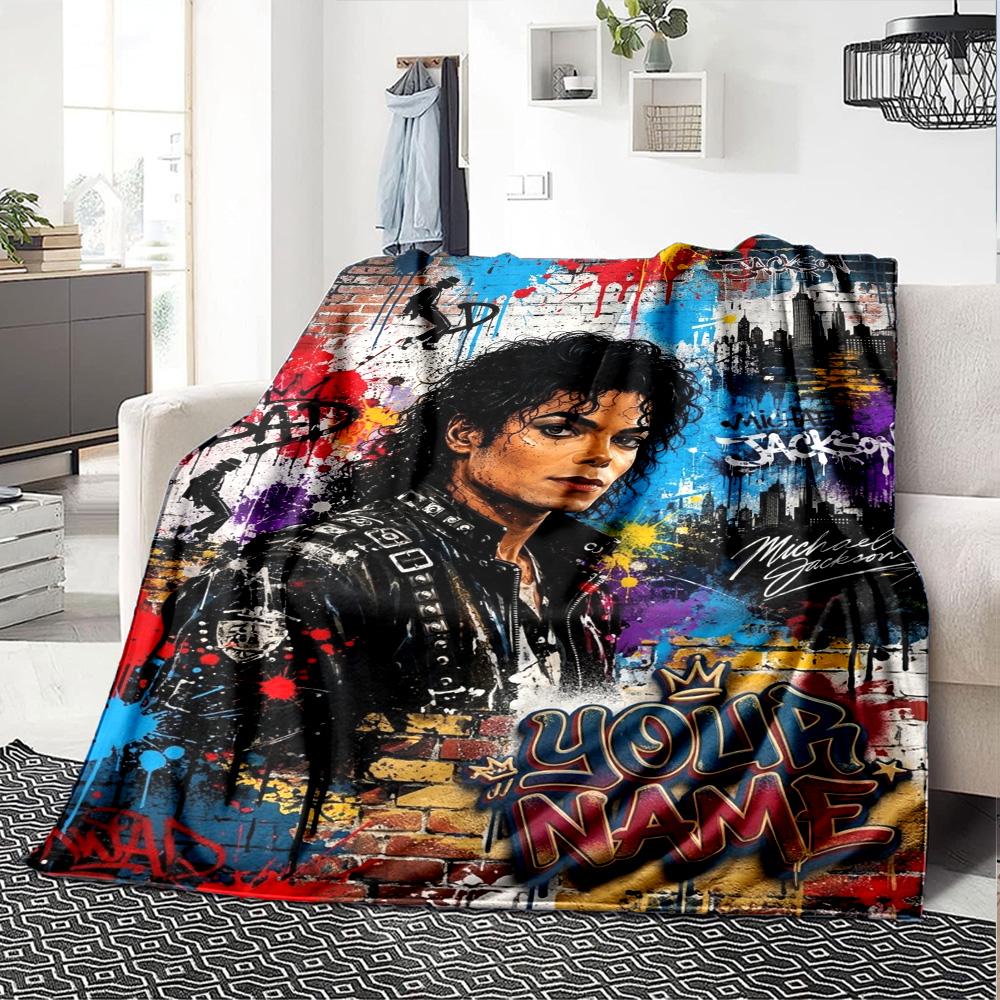 Name Custom King of Pop Print Flannel Blanket High Quality Warm Comfortable Cover for All Seasons Perfect for Gifts Home Decor
