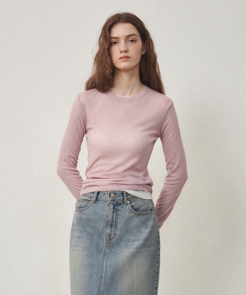 OSTKAKA Layered Wool Tencel T-Shirt Light Pink