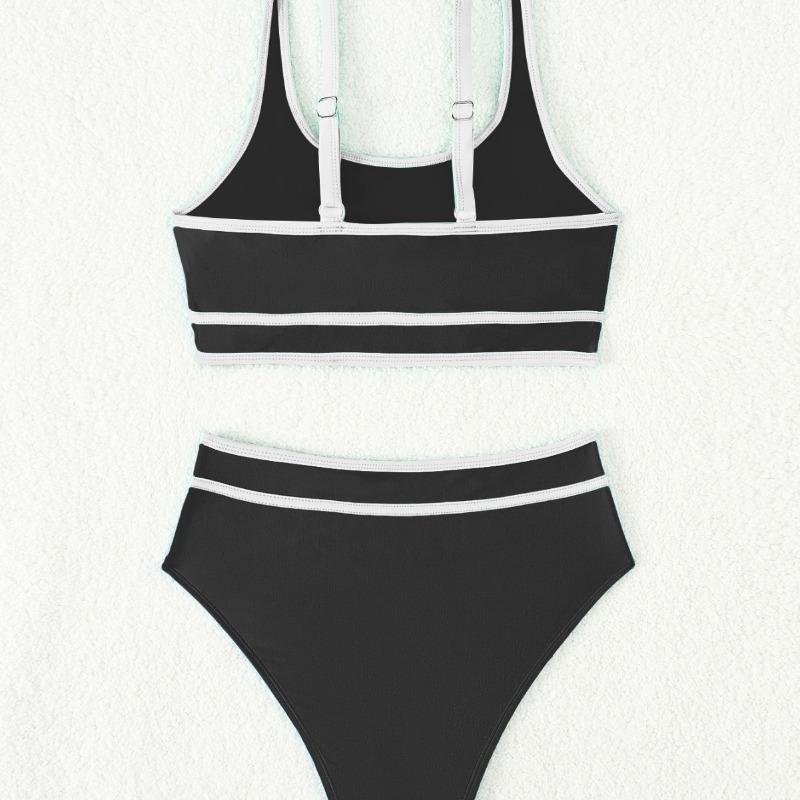 New Contrasting Color Sexy U-neck Swimsuit High Waist Swimsuit Bikini Women's Split Swimsuit