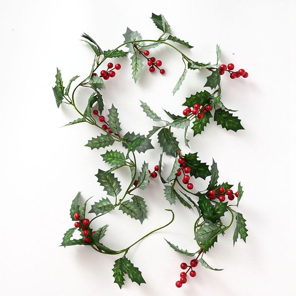 Garland Red Berry For Christmas Decoration Easter Decorations Artificial Leaf Holly Leaf Leaf Vine