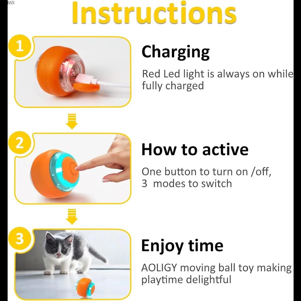 Cat Interactive Ball Toys Automatic Rolling Ball Rechargeable Smart Pet Electric Toy Dog Training  for Exercise Entertainment