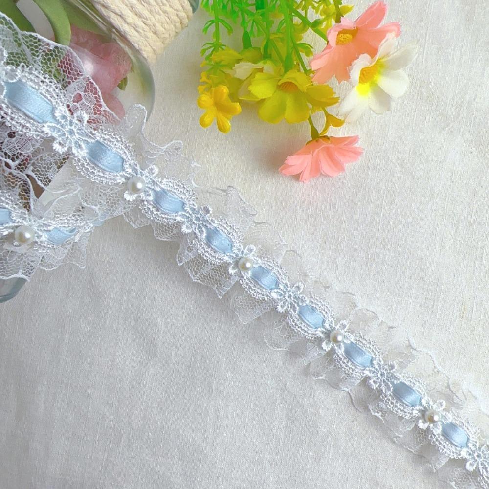 Delicate Polyester Fabric Trim Bead Embroidery Lace Flower Embroidery Lace Lolita Style Decorative Strap Home синий