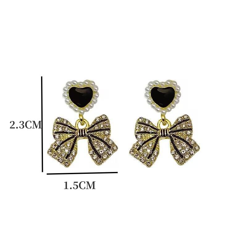 Korean Design Black Round Bowknot Rhinestone Crystal Dangle Earring Foe Women New Simple Metal Geometric Paint Discs Brincos