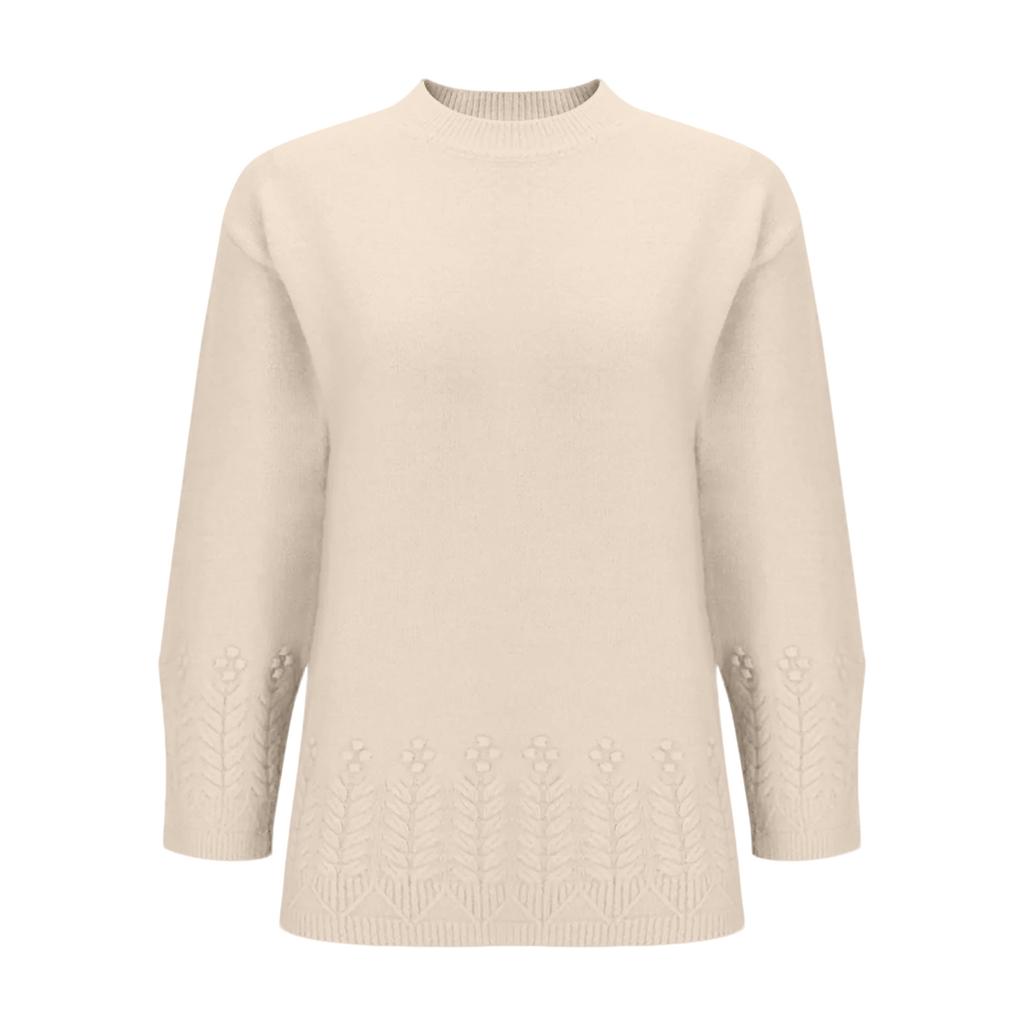 Women's Fashion Casual Solid Color Round Neck Long Sleeve Sweater Top