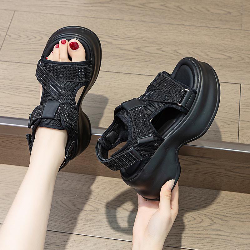 

Platform sandals 2025 summer new heightening special breathable mesh rhinestone casual versatile small women s sandals 40