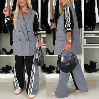 Women's Autumn and Winter Long-sleeved Stitching Double-breasted Suit Casual Two-piece Suit