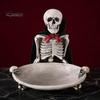 Dark Aesthetic Ornament Halloween Skeleton Decorative Tray, Gothic Storage Tray with Black Cape Red Figurine Bow, Multifunctional Desktop Organizer