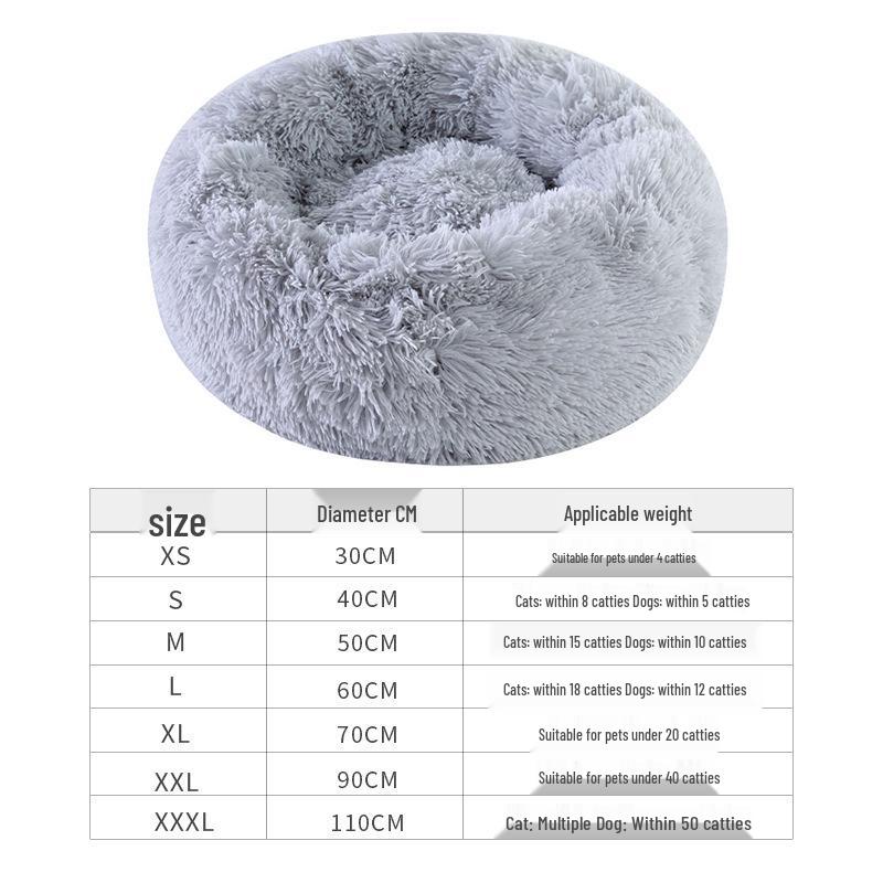 Warm Plush Pet Bed, Removable, Round for Cats & Dogs, All-Season