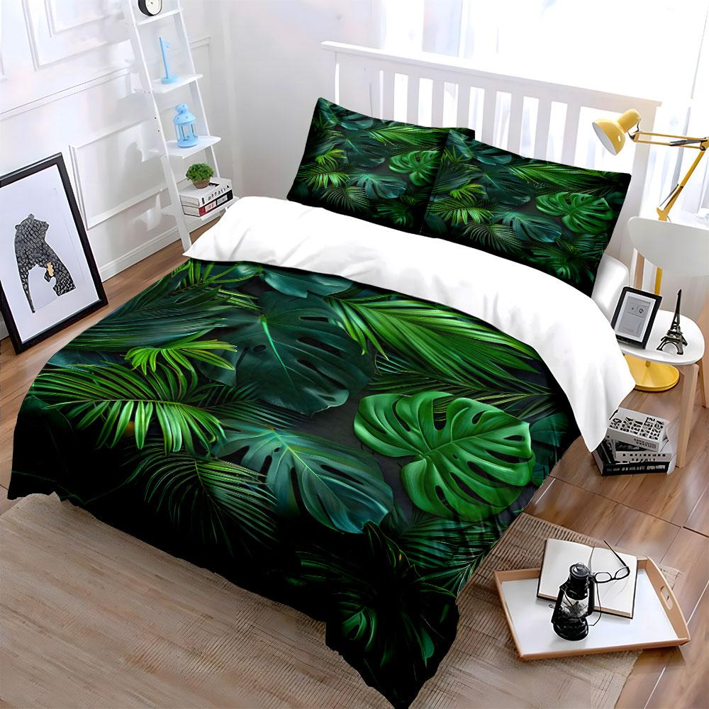 Lush Green Tropical Leaves Print Soft Comfortable Duvet Cover Bedding Set Included 1*Duvet Cover 2*Pillowcases Luxury gifts